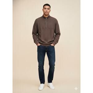 Cotton Citizen Cooper Half Zip Thermal Waffle Knit Espresso brown Men Sz L NWT